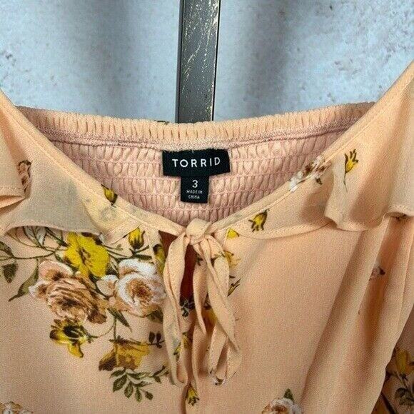 TORRID floral chiffon dress size 3X ruffled flutter sleeve feminine peach - Picture 3 of 5